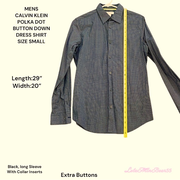 MENS CALVIN KLEIN POLKA DOT LONG SLEEVE DRESS SHIRT NWOT-EXTRA BUTTONS SIZE SM - Picture 9 of 10